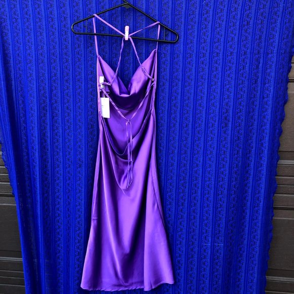 SOLD NWT WeWoreWhat Evening Stretch Charmeuse Dress, Neon Purple- Medium - Picture 2 of 3
